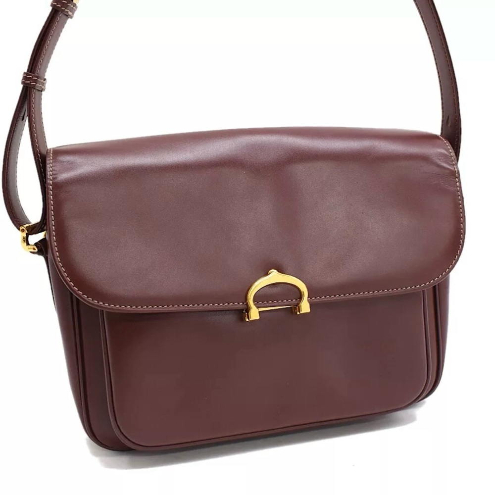 CARTIER BURGUNDY RED OXBLOOD LEATHER SHOULDER BAG CROSSBODY BAG VINTAGE
